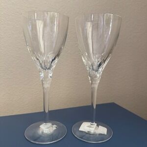2 Waterford Crystal Elberon Water Goblets Lead Crystal Stem Clear Glass Set Two